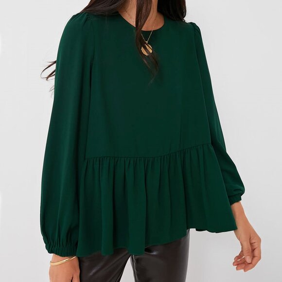 Pomander Place Hunter Green Carlota Peplum Blouse SMALL - Picture 3 of 3